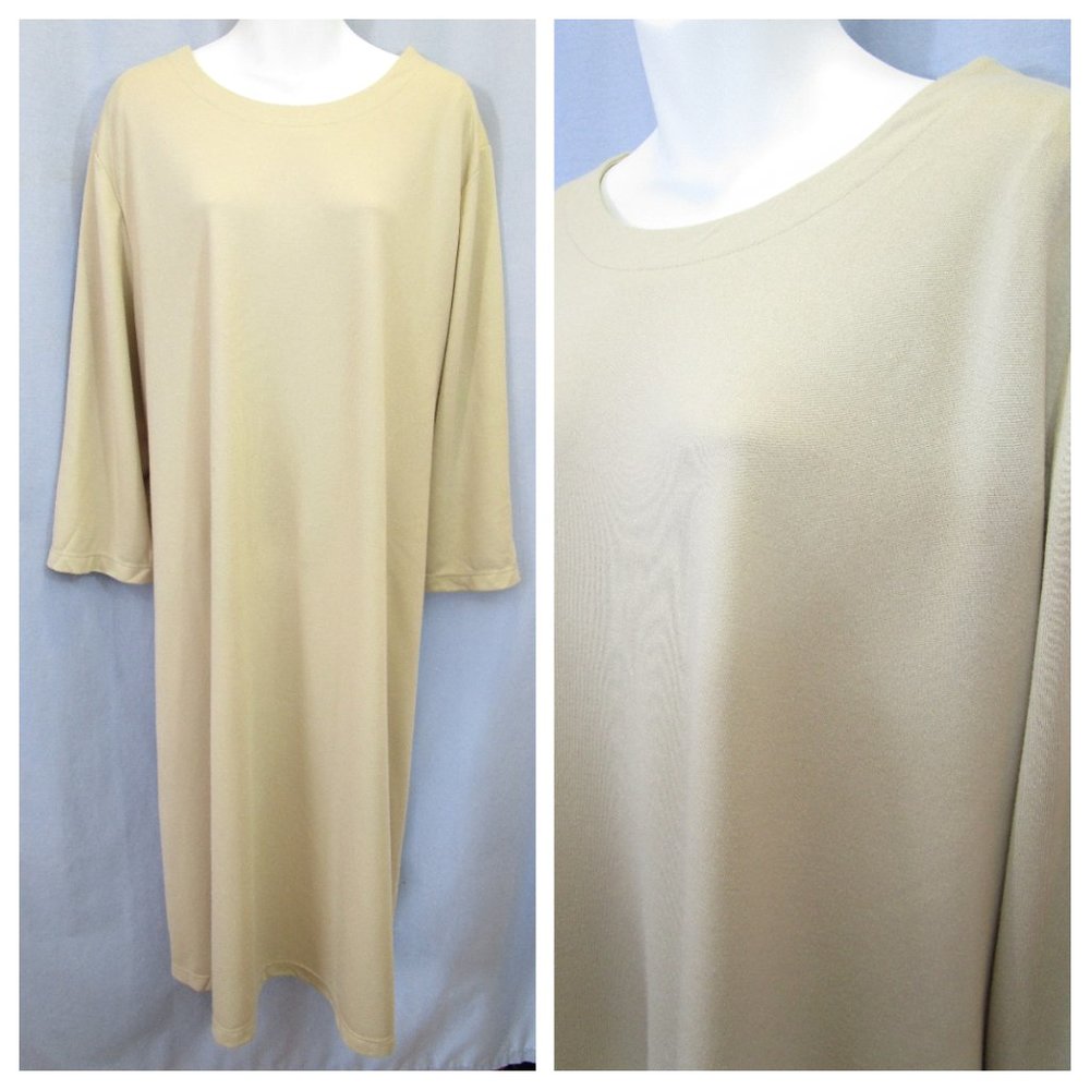 Susan Graver Tan Shift Dress Knit Shoulder Pads 3X